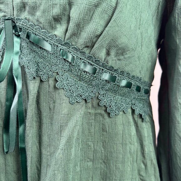 Altard State Womens Hunter Green Blend Mini Dress Lace Detail Long Sleeve Sz M - Picture 7 of 15